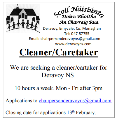 Deravoy NS seeks cleaner/caretaker